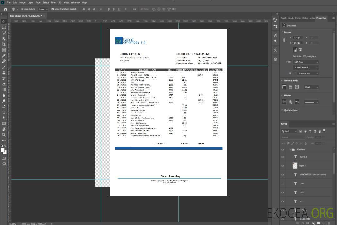 Relevé bancaire de la Banco Amambay du Paraguay template Relevé bancaire de la Banco Amambay du Paraguay template